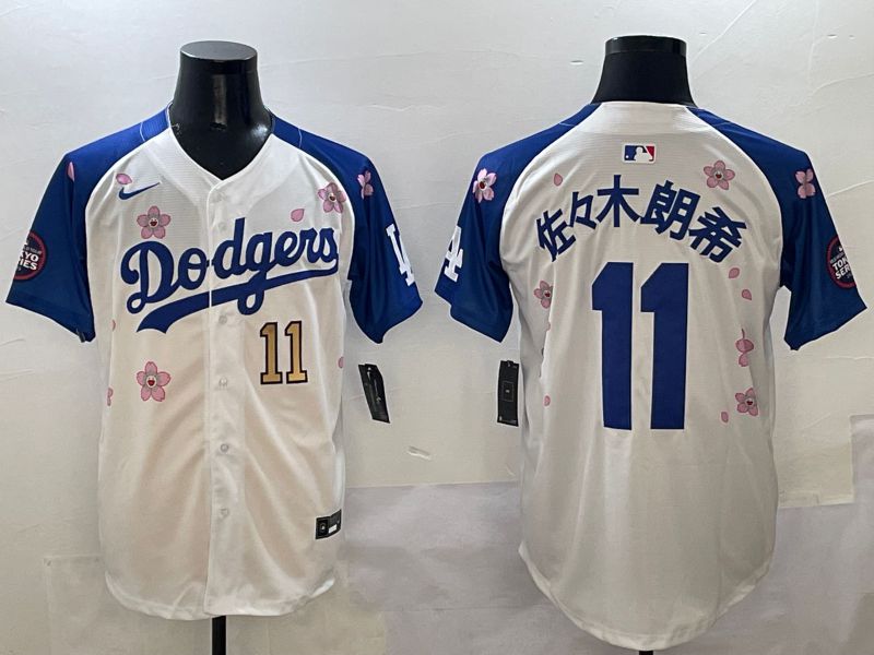 Men Los Angeles Dodgers #11 R.Sasaki White Blue Sakura Edition 2025 Nike MLB Jersey style 3->los angeles dodgers->MLB Jersey